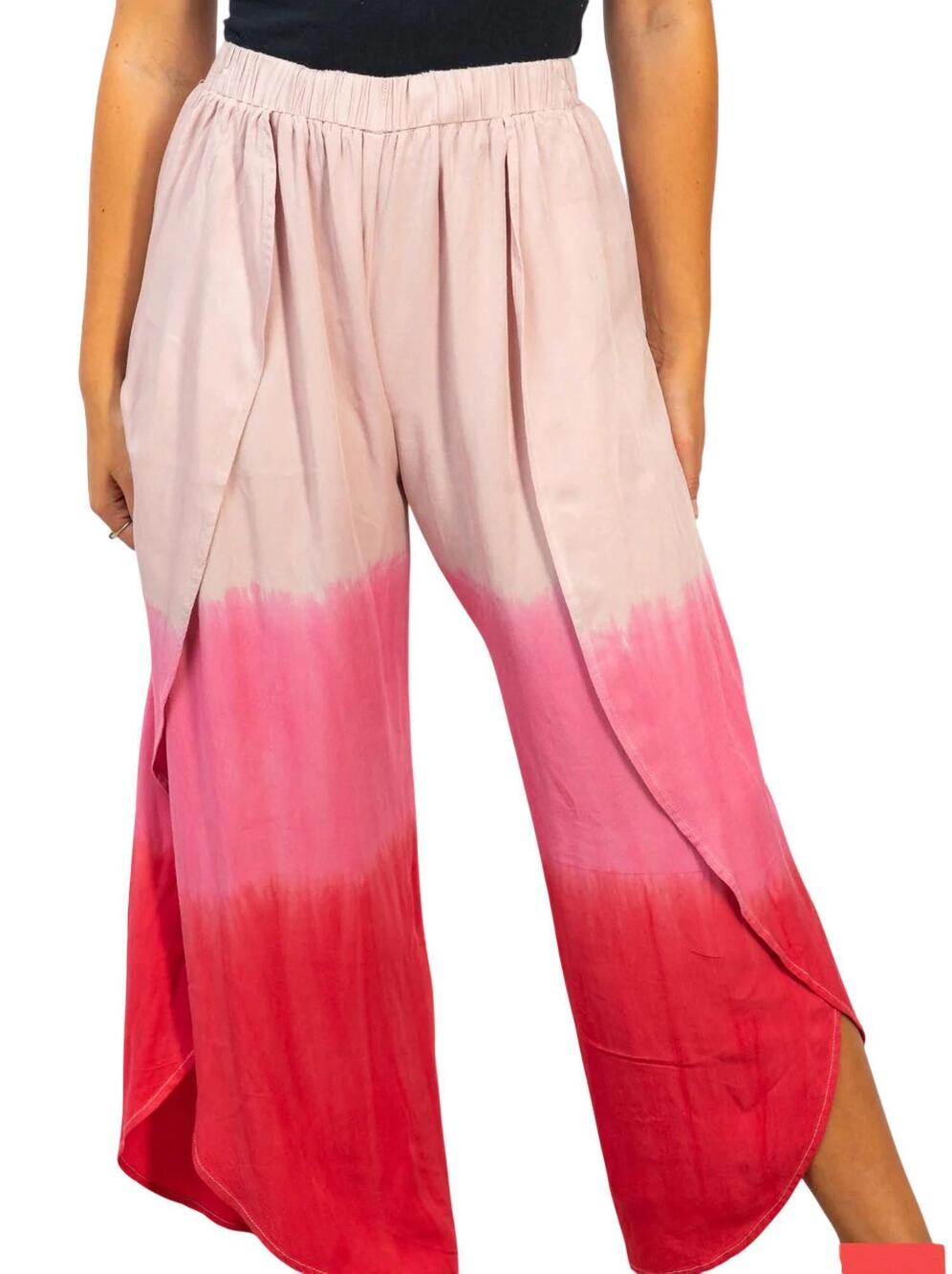 NEW WHITE BIRCH wide leg side slit ombre pants in blush red